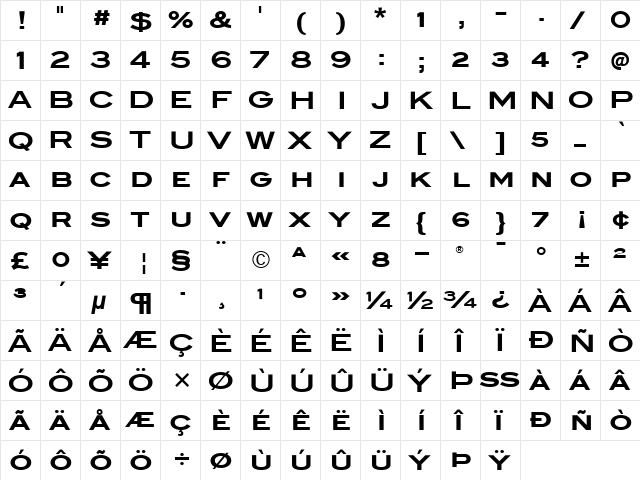 Blair ITC Regular  glyph index