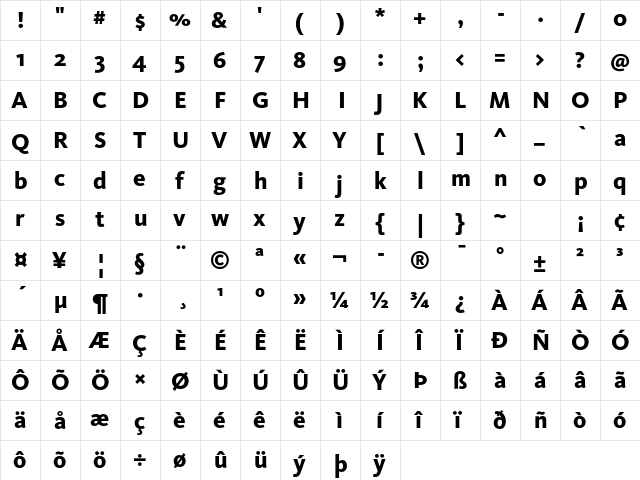 KievitOT-ExtraBold Regular  glyph index