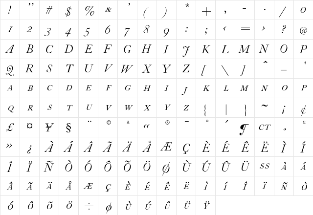CaslonH-SC-Italic Regular  glyph index