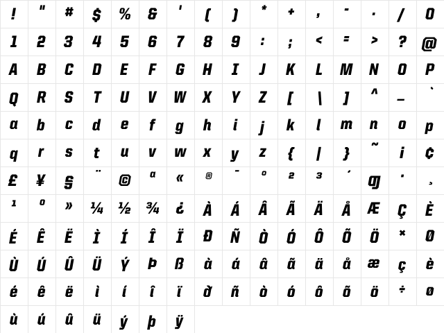 United Italic SemiCond Black  glyph index