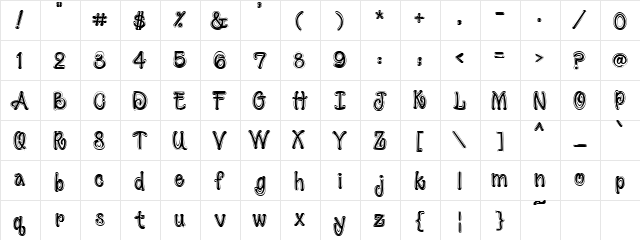 PC Dazzle Outline Regular  glyph index