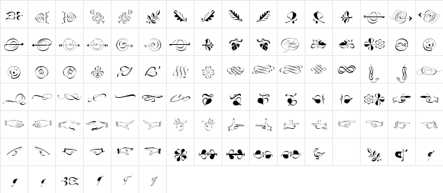 Zapfino Linotype Ornaments Regular  glyph index