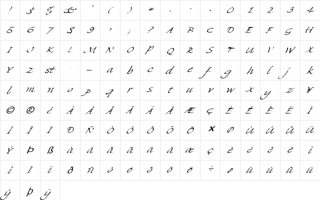 FZ HAND 8 ITALIC Light  glyph index