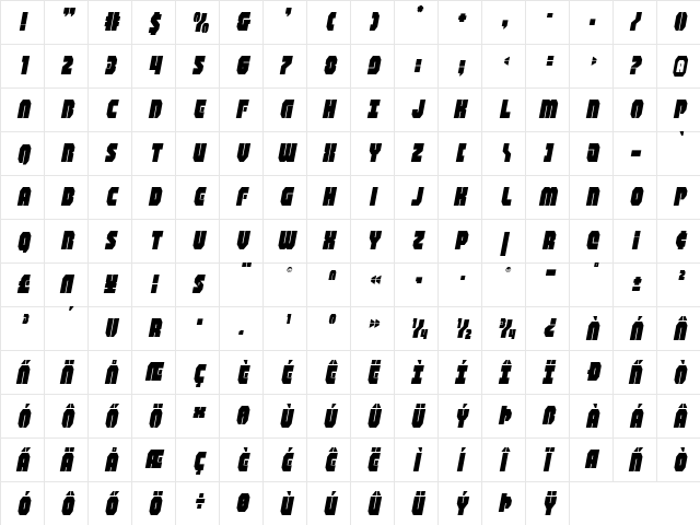 Shogunate Title Italic Italic  glyph index