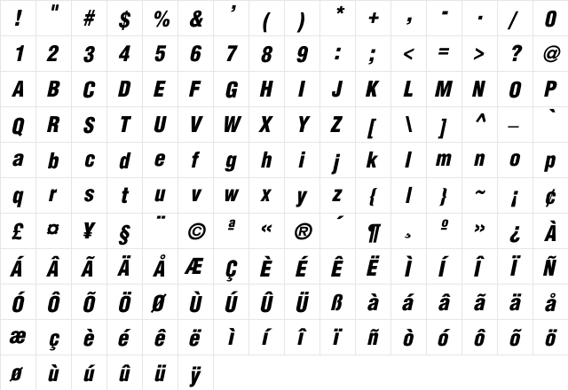 Holland Italic Italic  glyph index