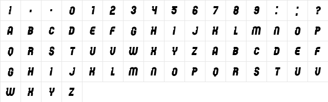 Password Book Italic  glyph index