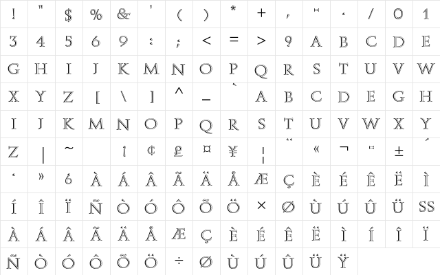 Augustea Open Std Regular  glyph index