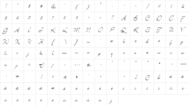 Kolibri Regular  glyph index