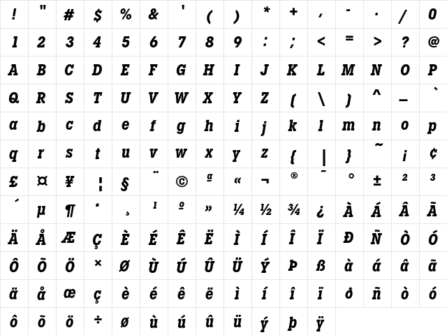 LubalinGraphEF BoldCondObl  glyph index