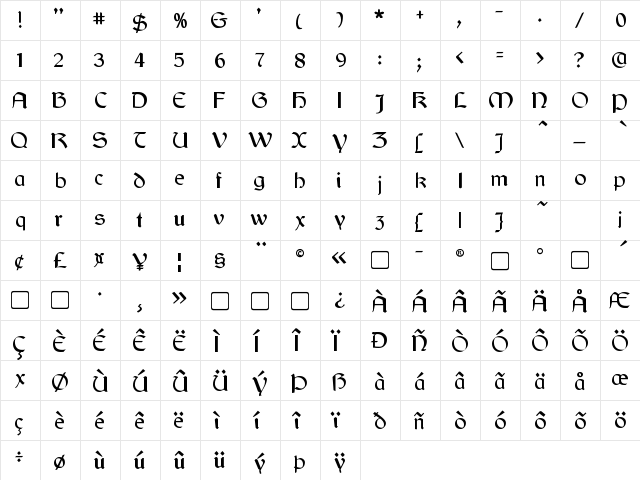 Cyrodiil Regular  glyph index