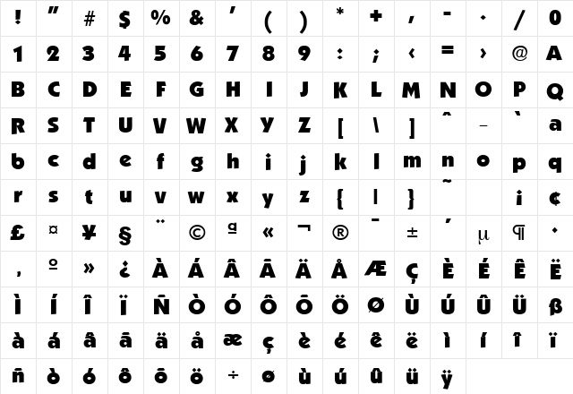 Koblenz-Serial-Heavy Heavy  glyph index