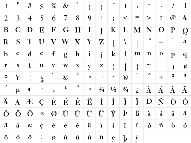 Electra LT Std Bold  glyph index