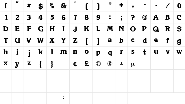 ViticaDisplaySSK Regular  glyph index