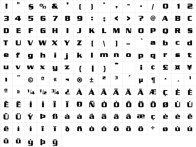 Sarentino Regular  glyph index