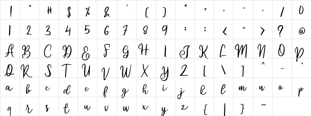 Jissela FREE Regular  glyph index