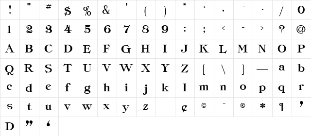 Cordella Heavy Regular  glyph index