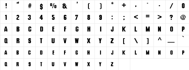Deusex Medium  glyph index