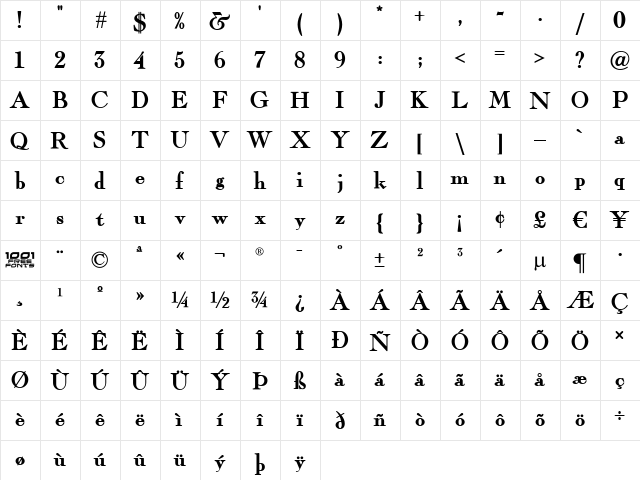 Fairfax Station NF Regular  glyph index