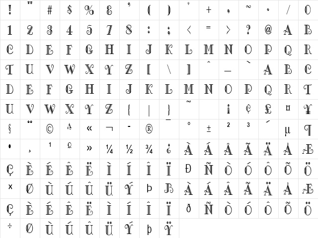 Gallery-Condensed Normal  glyph index