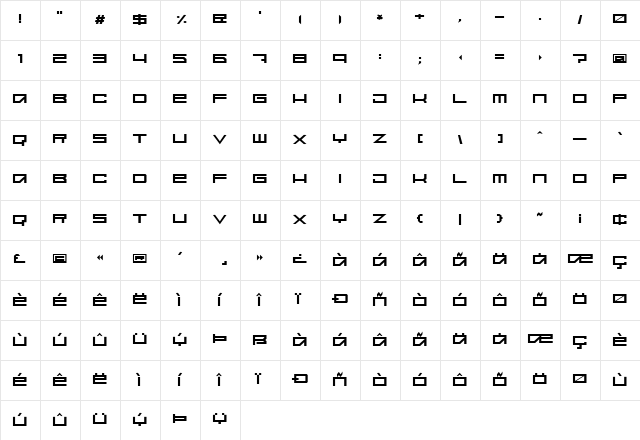 SpaceMonkey Normal  glyph index