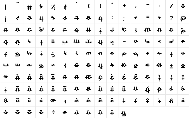 TG JAn Regular  glyph index