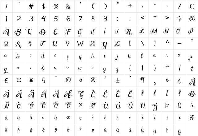 Aisy Khadijah Regular  glyph index