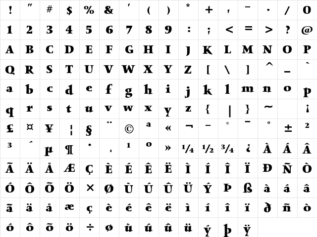 Obelisk ITC Std Bold  glyph index