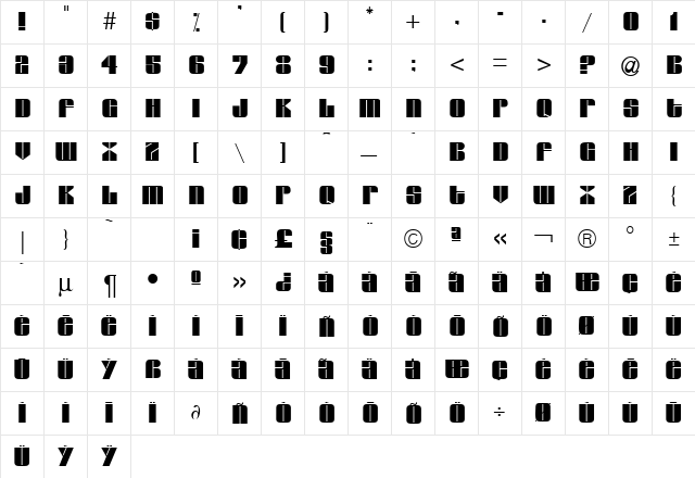 Glacier Regular  glyph index