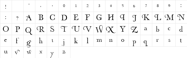 decorative fontFINAL Regular  glyph index