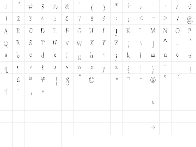 Roman Flames Regular  glyph index