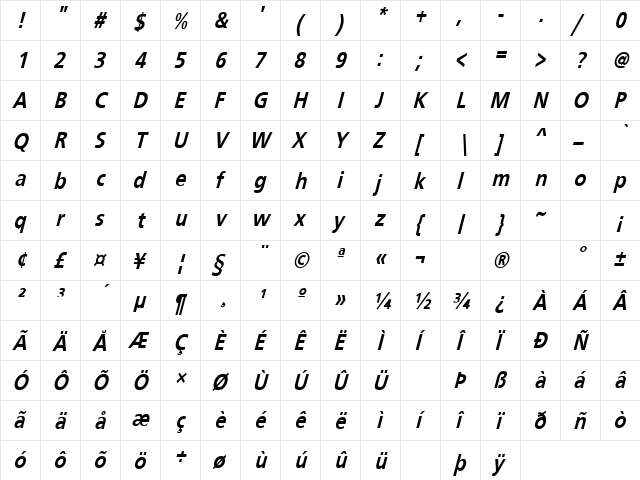 Four Sticks 11 Regular  glyph index