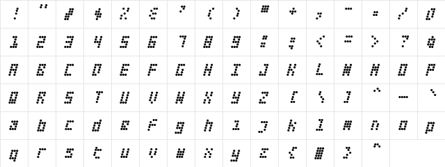 Fifteen Okay Slanted Regular  glyph index