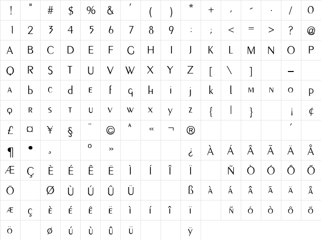 PEIGNOTLIGHT Thin  glyph index