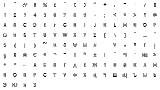 Inset7 Bold  glyph index