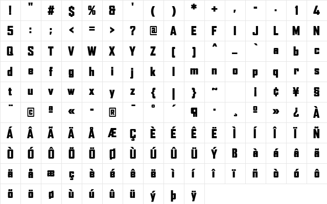 AgencyFB Black Regular  glyph index