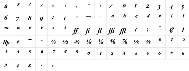 Adobe Garamond Bold Italic Expert  glyph index