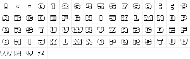 Plagiat Hollow Regular  glyph index