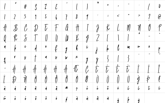 Emma signature Regular  glyph index