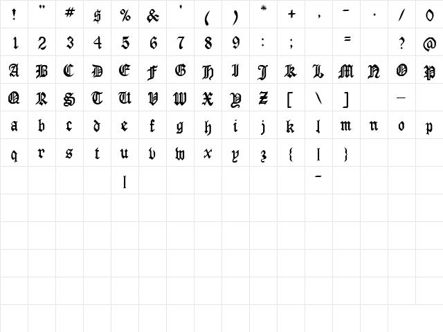 AngloSSK Regular  glyph index