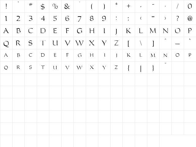 California 2 Regular  glyph index