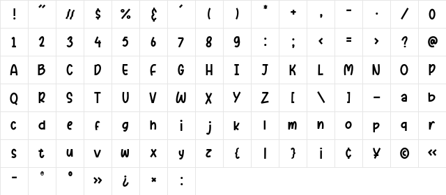 Pumkinpie Regular  glyph index