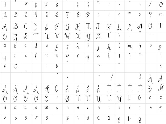 DJB HappilyEverAfter2 Regular  glyph index