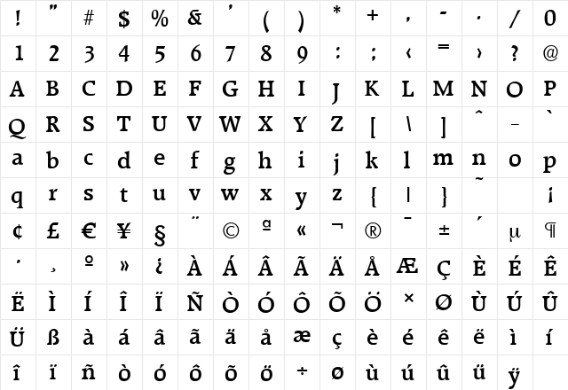 RaleighSerial-Medium Regular  glyph index
