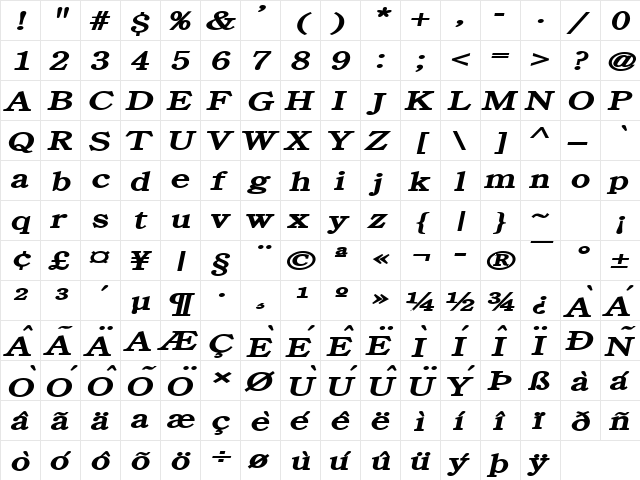 Cento Extended BoldItalic  glyph index