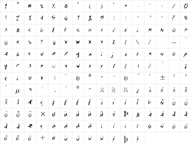Slasher Normal  glyph index