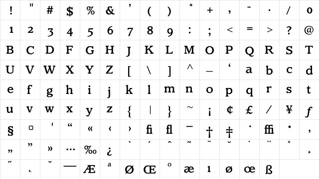 ClaremontMediumOS Regular  glyph index