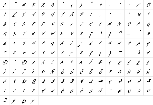 FZ UNIQUE 17 SPIKED ITALIC Normal  glyph index