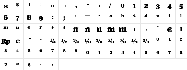 Utopia Expert Black  glyph index