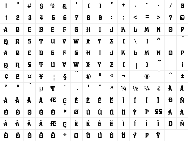 Davida Regular  glyph index