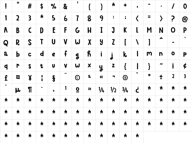 Dancing Fool Regular  glyph index